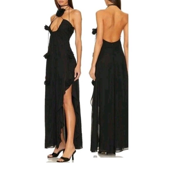 For Love And Lemons Dresses & Skirts - For Love And Lemons Desiree Dress Gown 2X Black Halter Maxi Ruffle Formal New